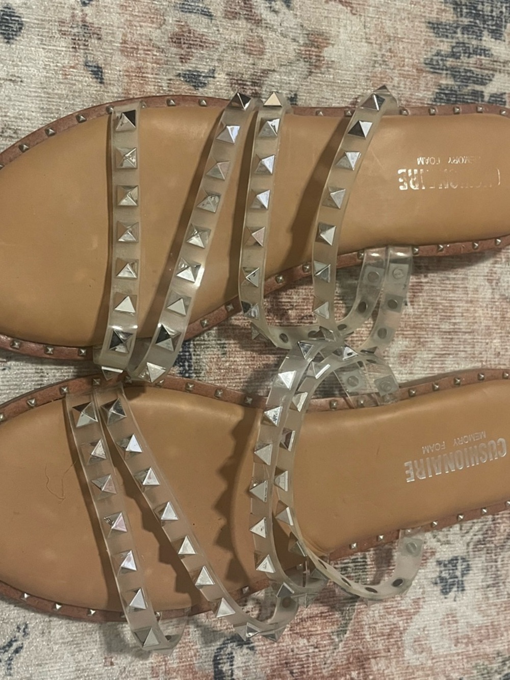 Clear Studded Strappy Sandals in Tan
